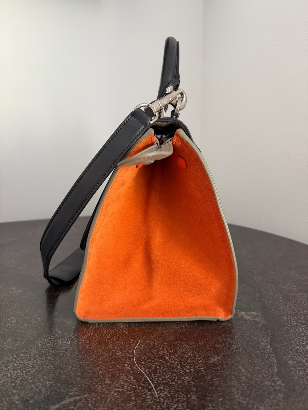 Celine Leather Top-Handle Trapeze Bag in Black, Taupe & Orange - Pre-Loved - Picture 3 of 13